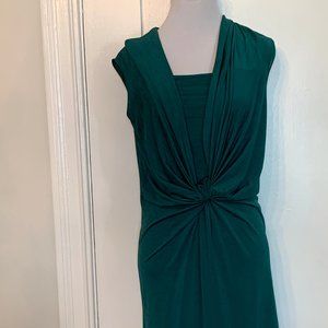 sleeveless green dress ruched at top v neck